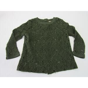 Banana Republic Olive Green Floral Lace Top‎ Womens sz. L Boho Cottagecore